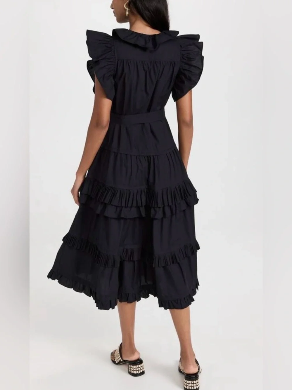 NWOT Ulla Johnson Elsie Dress Black Tiered Ruffle Cotton Poplin Midi Dress 6 - Picture 5 of 10